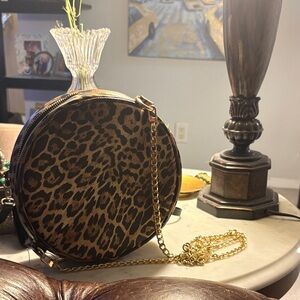 Leopard Print Round Crossbody Bag